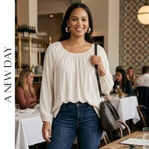 A New Day Creamy White Popover Blouse, L, NWT